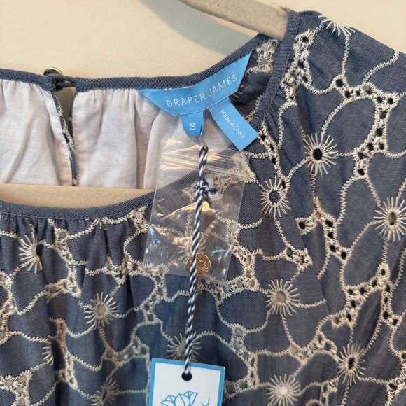 Draper James Women's Blue Embroidered Chambray Tie Waist Popover Dress Size SM - Picture 5 of 6